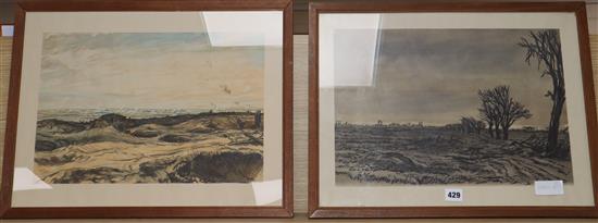 After Muirhead Bone, two lithographs, The Untitled Fields and The Fight For Lens from Notre Dame to De Lorette, 36.5 x 49.5cm